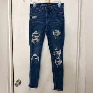 American Eagle Outfitters Women's Ripped Dark Blue Skinny Jeans